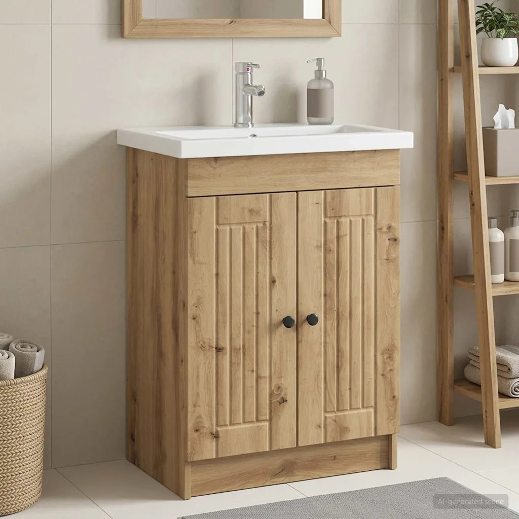 Mobiletto da bagno sotto il lavello Rovere Artigianale 890053