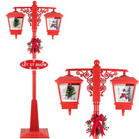 Lampione Natale con Luce LED Scena Natalizia Neve Motorizzata Musica 188cm Rosso