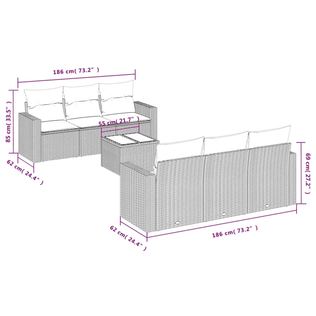 Set Divani da Giardino con Cuscini 7pz Nero Polyrattan 3251042
