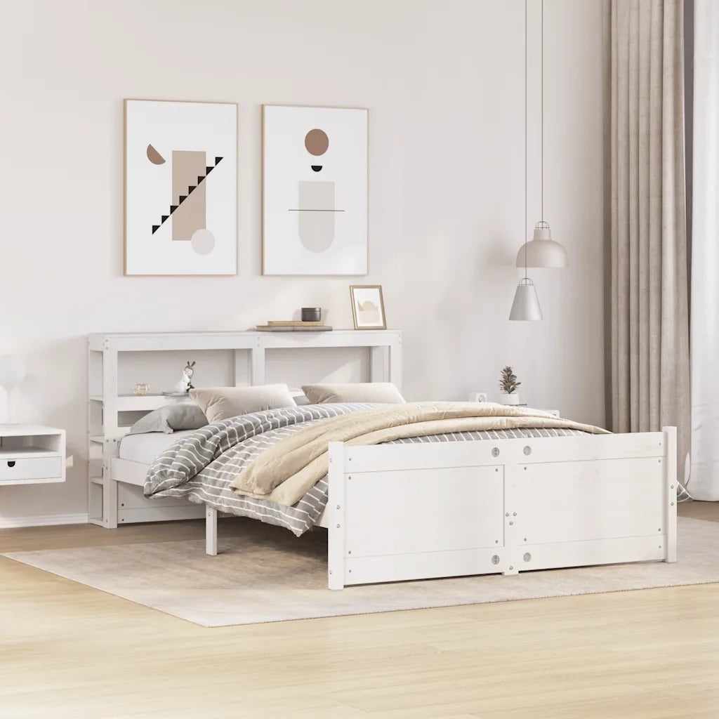vidaXL Giroletto con Testiera Bianco 135x190 cm Legno Massello di Pino