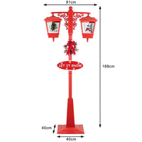 Lampione Natale con Luce LED Scena Natalizia Neve Motorizzata Musica 188cm Rosso
