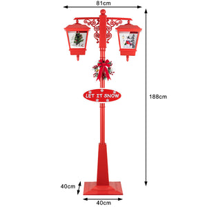 Lampione Natale con Luce LED Scena Natalizia Neve Motorizzata Musica 188cm Rosso