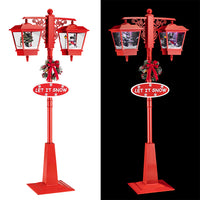 Lampione Natale con Luce LED Scena Natalizia Neve Motorizzata Musica 188cm Rosso