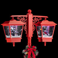 Lampione Natale con Luce LED Scena Natalizia Neve Motorizzata Musica 188cm Rosso
