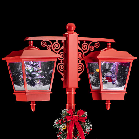 Lampione Natale con Luce LED Scena Natalizia Neve Motorizzata Musica 188cm Rosso