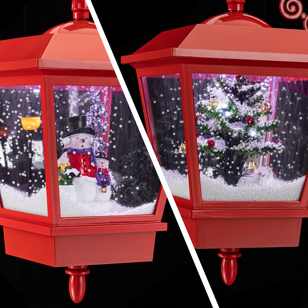 Lampione Natale con Luce LED Scena Natalizia Neve Motorizzata Musica 188cm Rosso