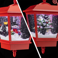 Lampione Natale con Luce LED Scena Natalizia Neve Motorizzata Musica 188cm Rosso