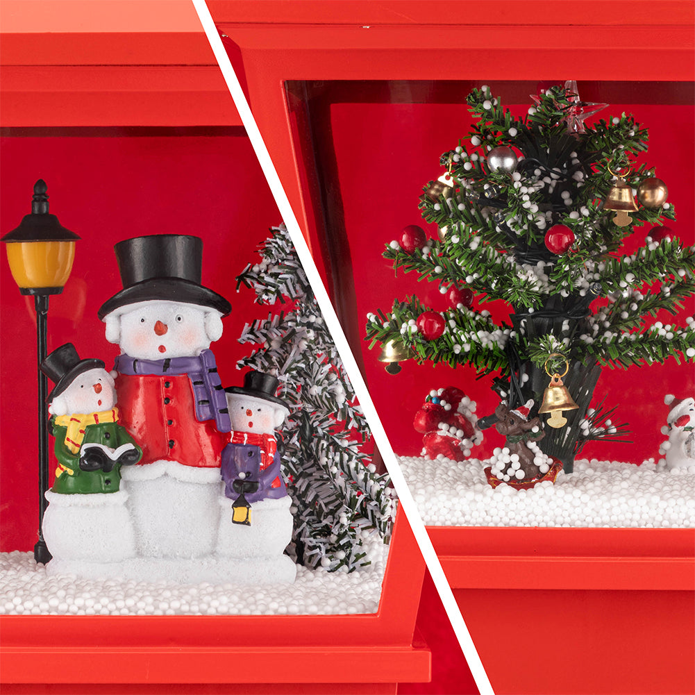 Lampione Natale con Luce LED Scena Natalizia Neve Motorizzata Musica 188cm Rosso