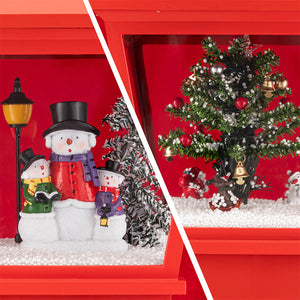 Lampione Natale con Luce LED Scena Natalizia Neve Motorizzata Musica 188cm Rosso