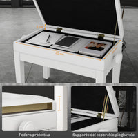 Sgabello Pianoforte 54,5x33x48-58 cm Regolabile con Vano Portaoggetti e Seduta Imbottita Bianco