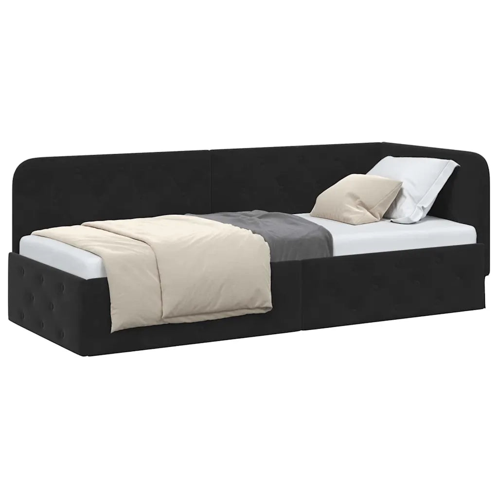 Letto singolo | Letto per adulti | Cornice del letto ad angolo Nero 80 x 200 cm Velluto