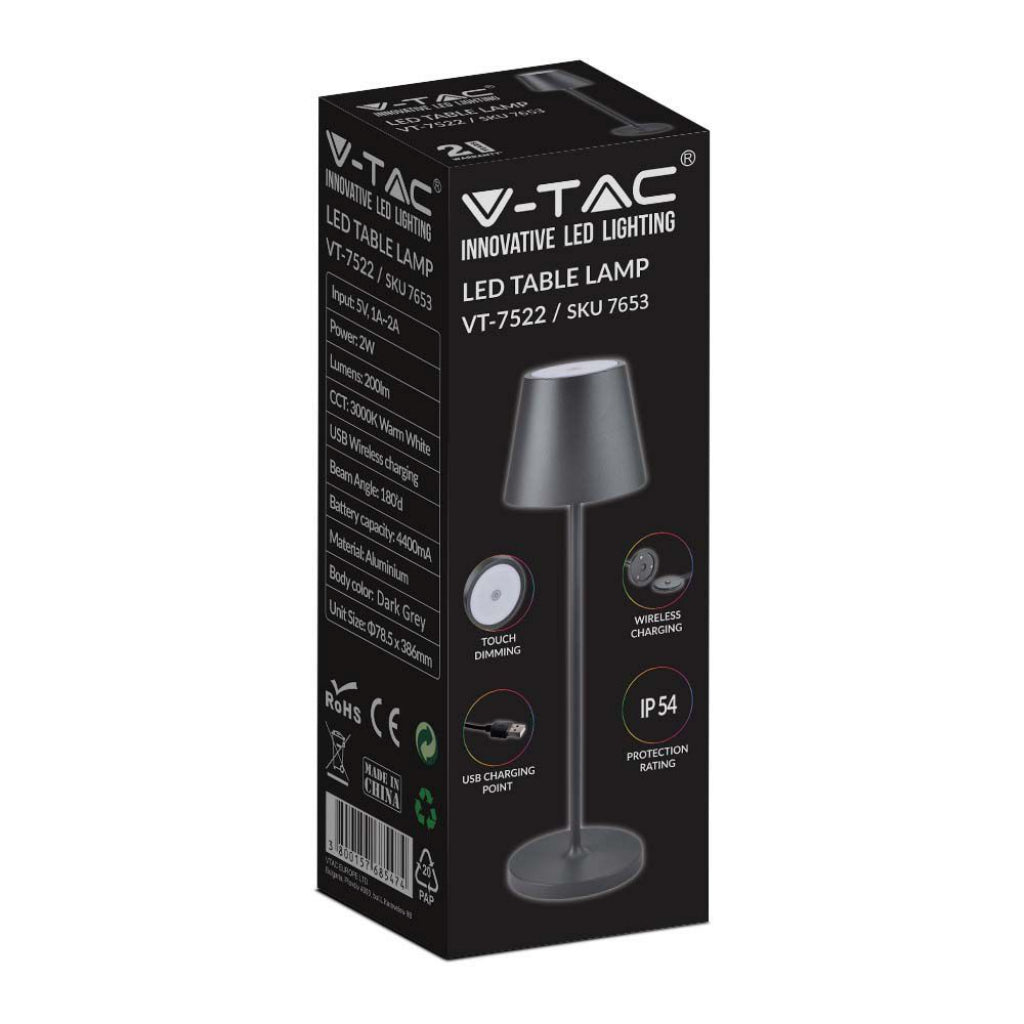 Lampada led da tavolo da 2W (batteria da 4400mA) 3000K IP54 BLACK BODY