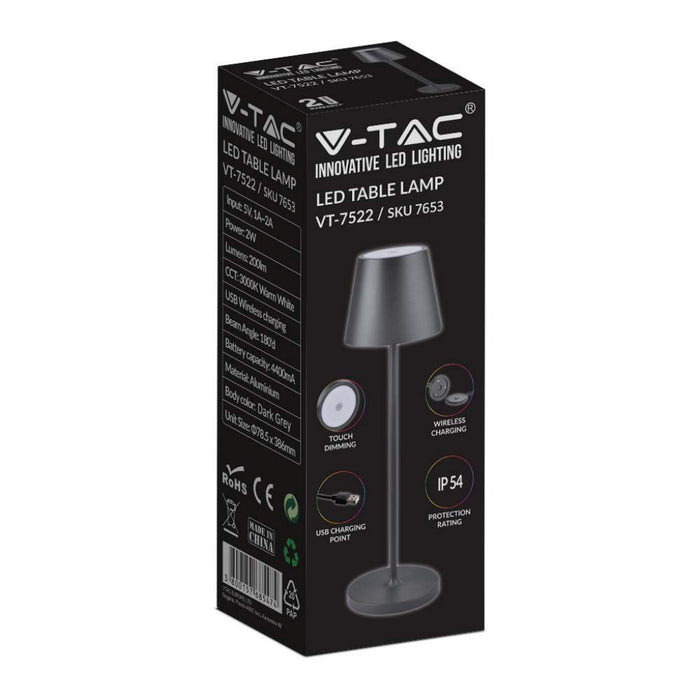 Lampada led da tavolo da 2W (batteria da 4400mA) 3000K IP54 BLACK BODY