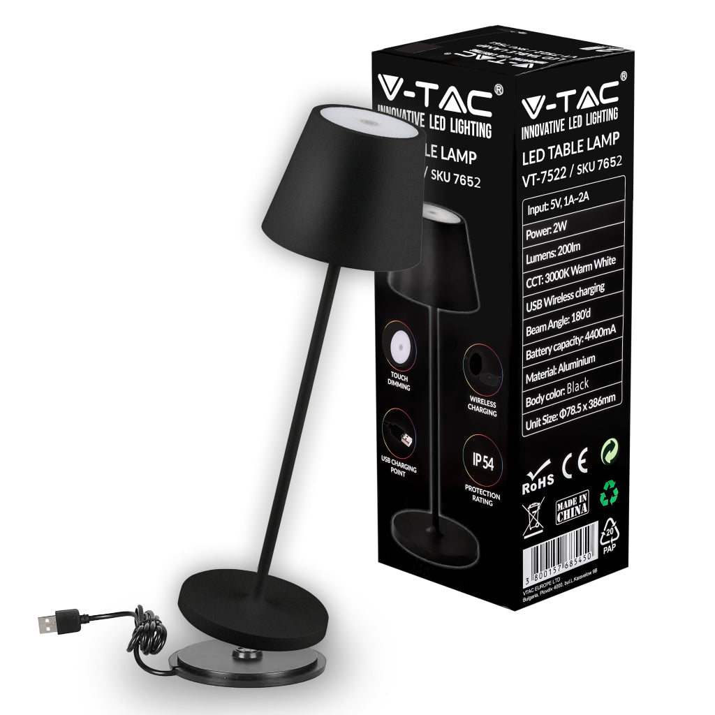 Lampada led da tavolo da 2W (batteria da 4400mA) 3000K IP54 BLACK BODY