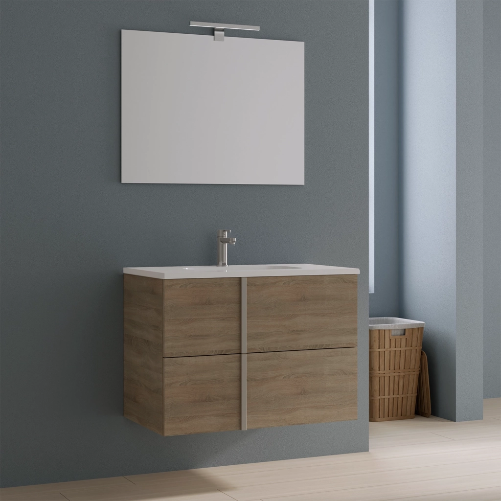 Mobile da bagno sospeso 100cm grigio sabbiato con lavabo e specchio | Hoia