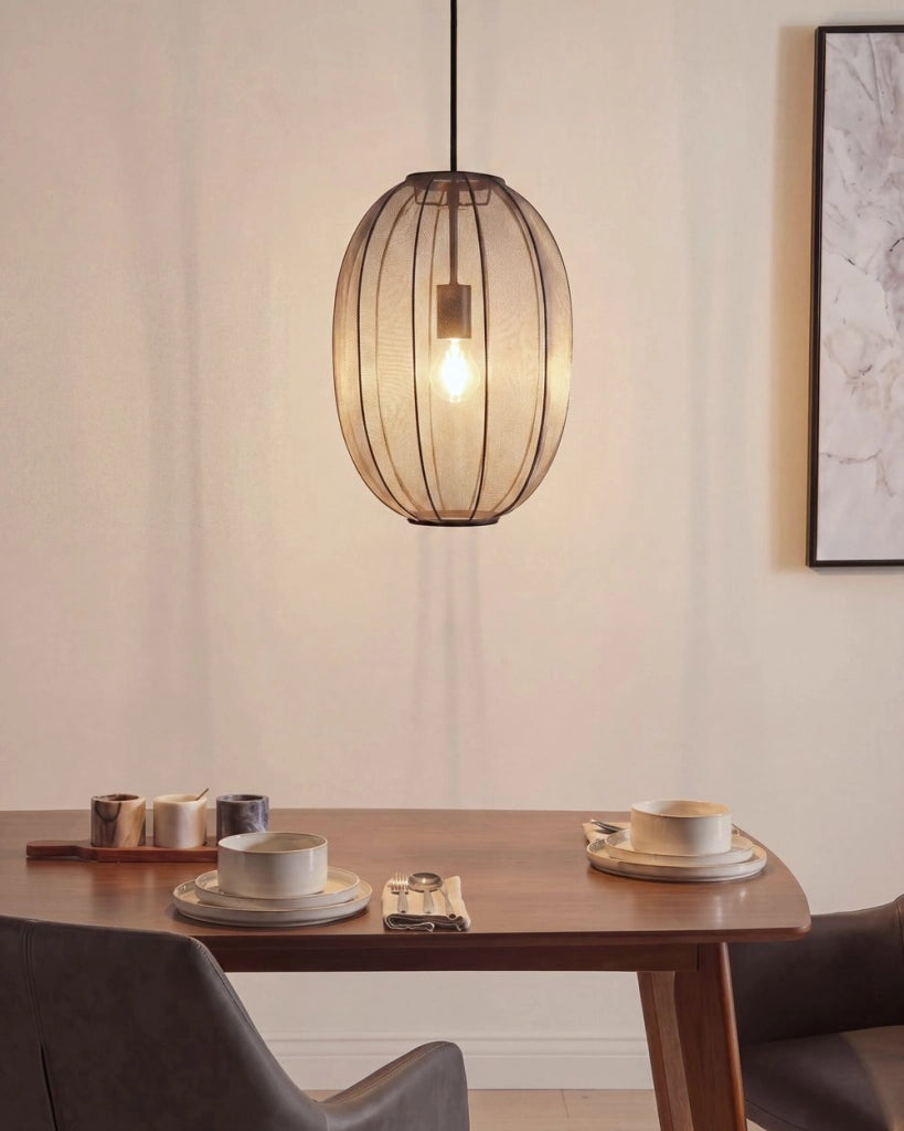 Lampada a sospensione con paralume in nylon nero Design moderno Luce per il soggiorno