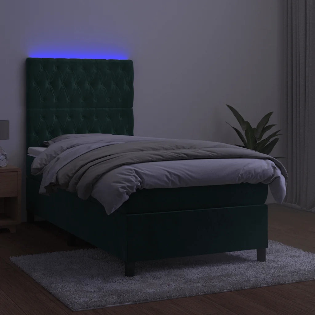 Letto a Molle con Materasso e LED Verde Scuro 90x200cm Velluto 3136284