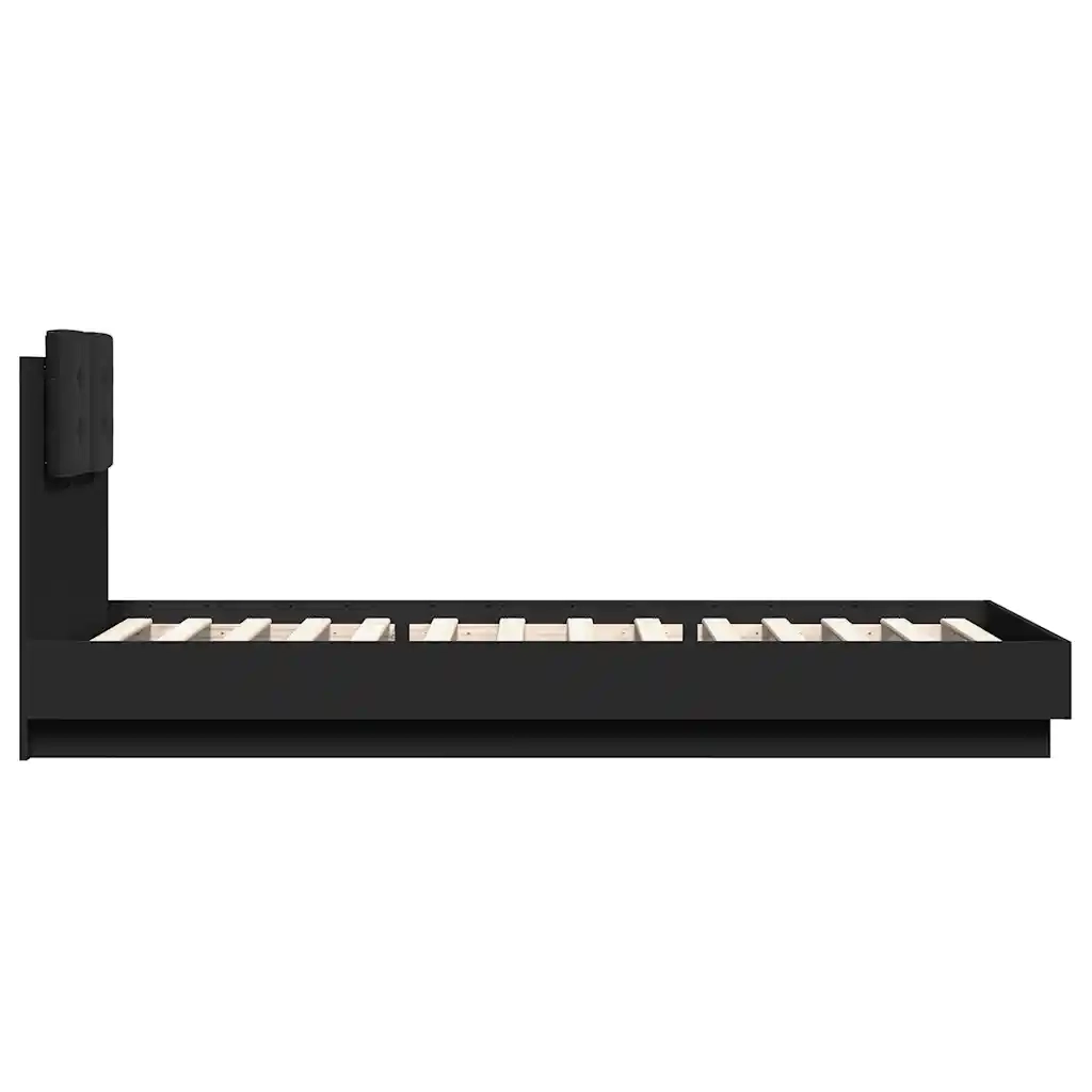 Giroletto con Testiera-Struttura Letto con testiera Nero 90x200 cm in Legno Multistrato 964251