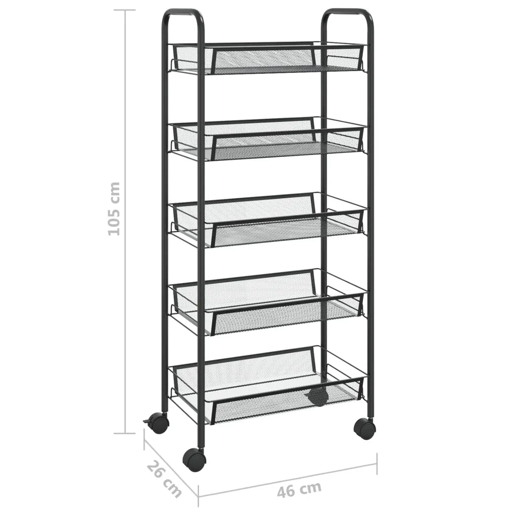 Carrello da Cucina-Scaffale per Cucina con 5 Ripiani Nero 46x26x105 cm in Ferro