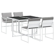 Set da Pranzo da Giardino 5 pz | Set Salotto da Giardino con Cuscini Bianco in Textilene