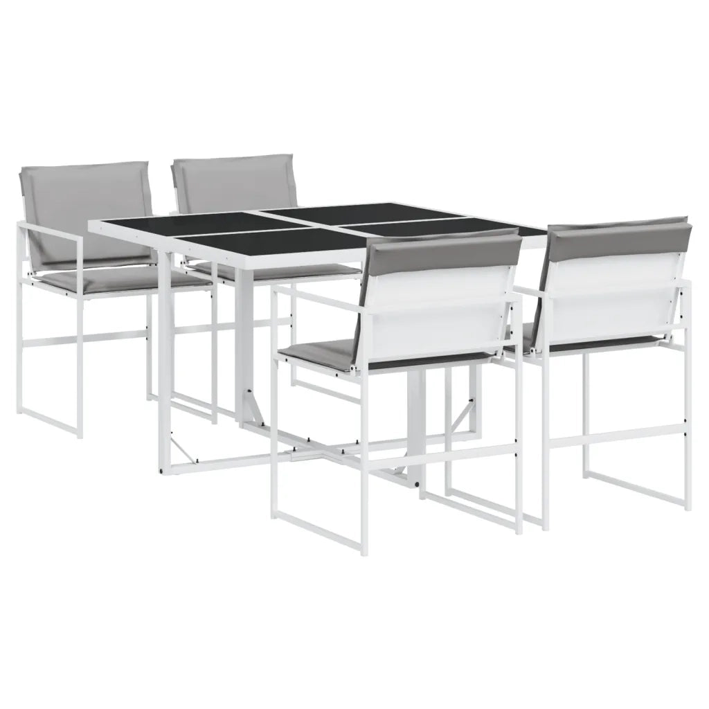 Set da Pranzo da Giardino 5 pz | Set Salotto da Giardino con Cuscini Bianco in Textilene