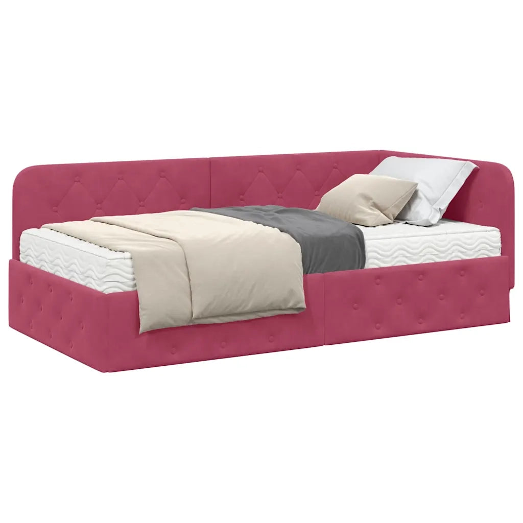 Cornice del letto ad angolo Rosso Vino 100 x 200 cm Velluto