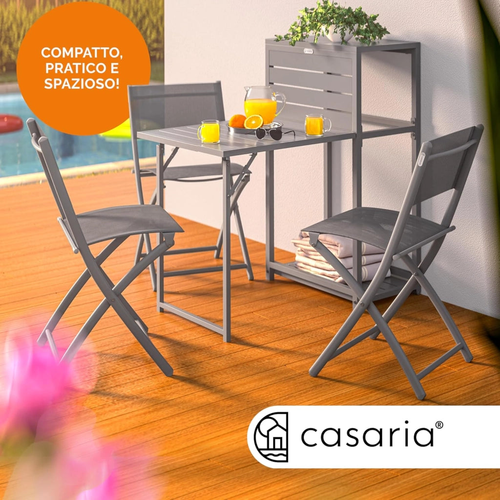 ® Set di Mobili Balcone 3 Sedie Tavolo Pieghevole Salvaspazio in Acciaio Verniciato Salottino Giardino Terrazze Grigio