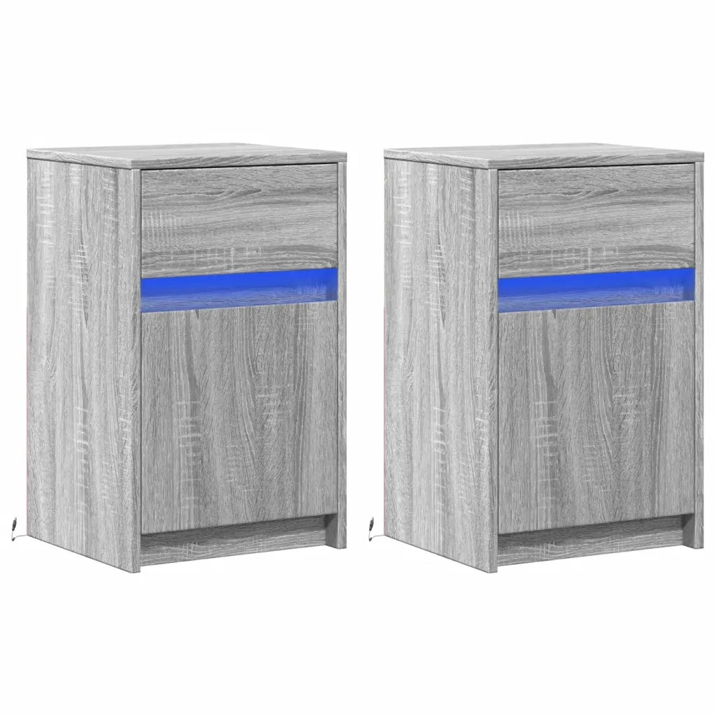 Comodini con Luci LED 2pz Grigio Sonoma in Legno Multistrato