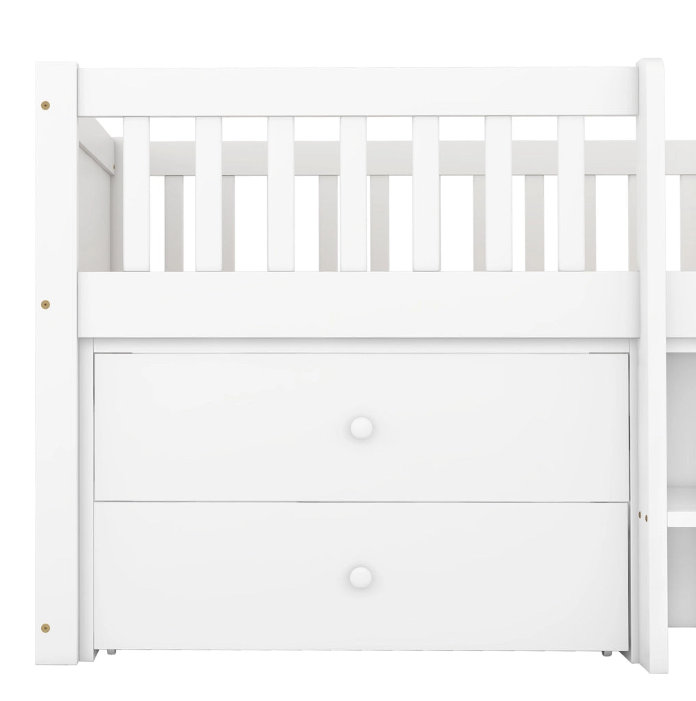 Letto a soppalco 90x200 cm con 4 cassetti; scala e barriera di sicurezza