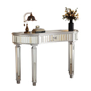 TAVOLO CONSOLLE MEZZALUNA 120 cm Grigio Argento in MDF e Vetro con Cassetto