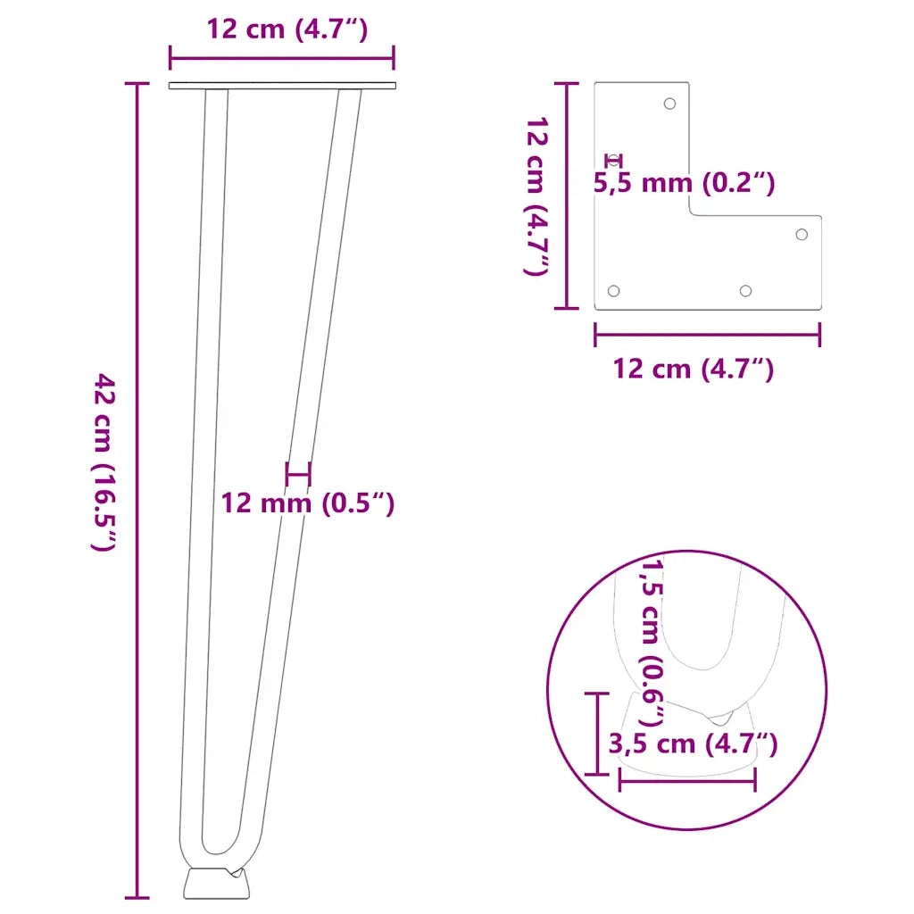 Gambe a forcina per tavolino 4 pz in acciaio naturale 42 cm in acciaio massiccio 4012423