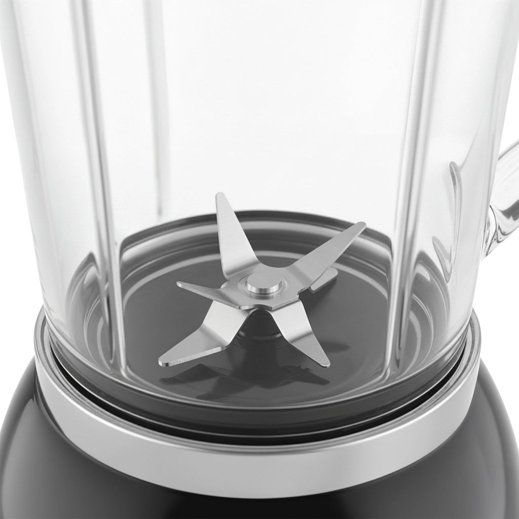 Frullatore frullato vintage a 2 velocità e funzione pulse MXV9, 6 lame in acciaio inox, capacità 1,5 l, ciotola in vetro, 1000 W, nero