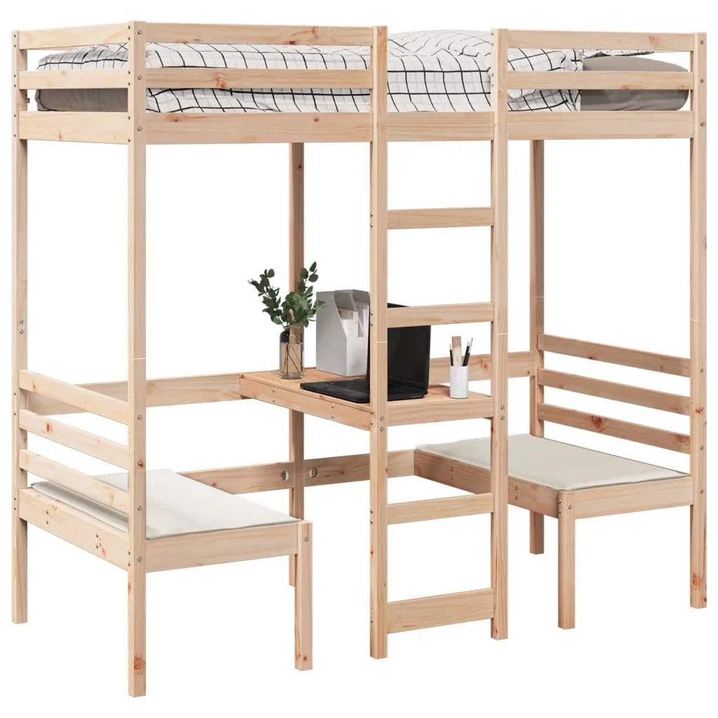 Giroletto Soppalco con Scrivania e Sedie 90x190cm Legno Pino 3308559