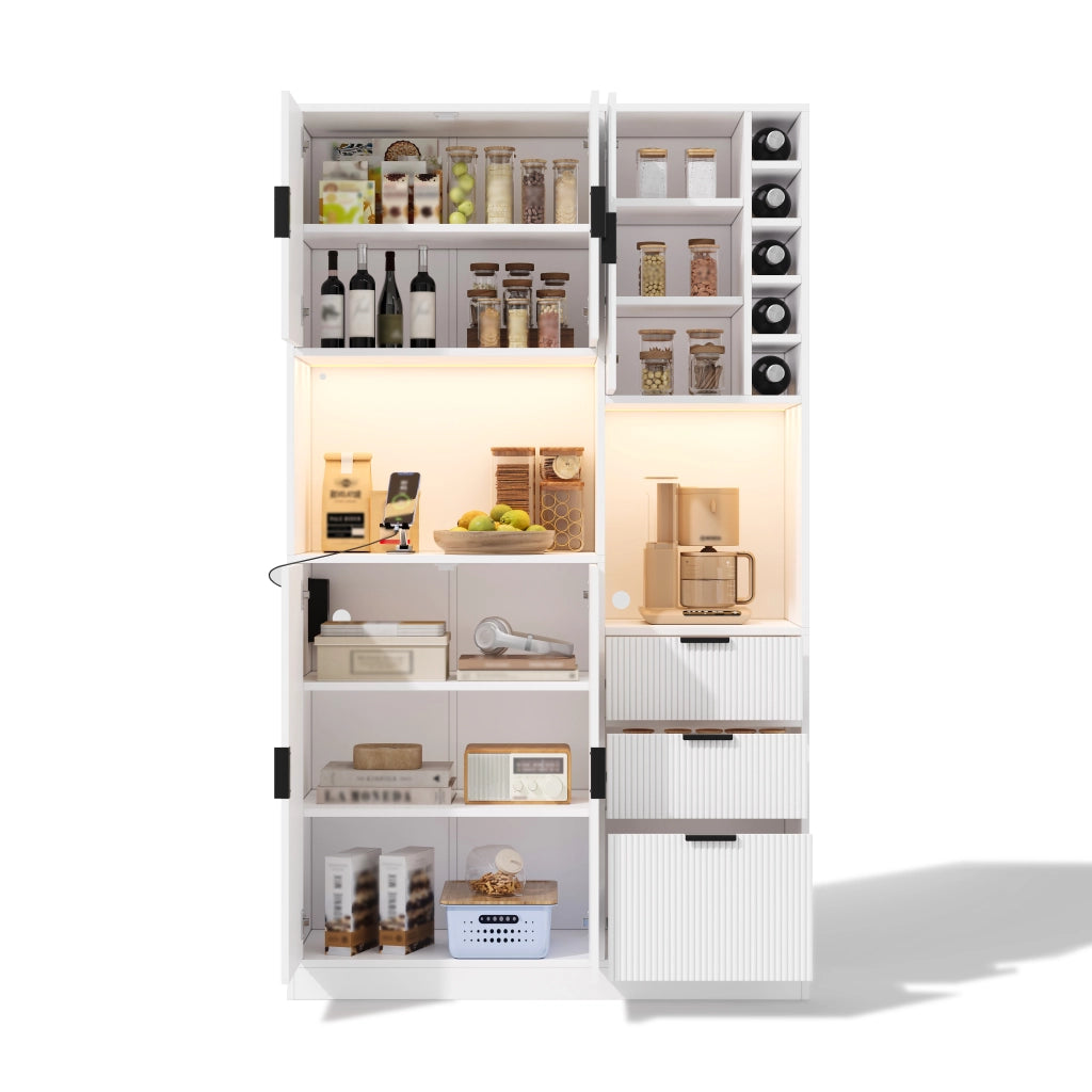 Mobile buffet da cucina moderno con LED RGB, prese integrate e portabottiglie, 180 × 105 × 40 cm