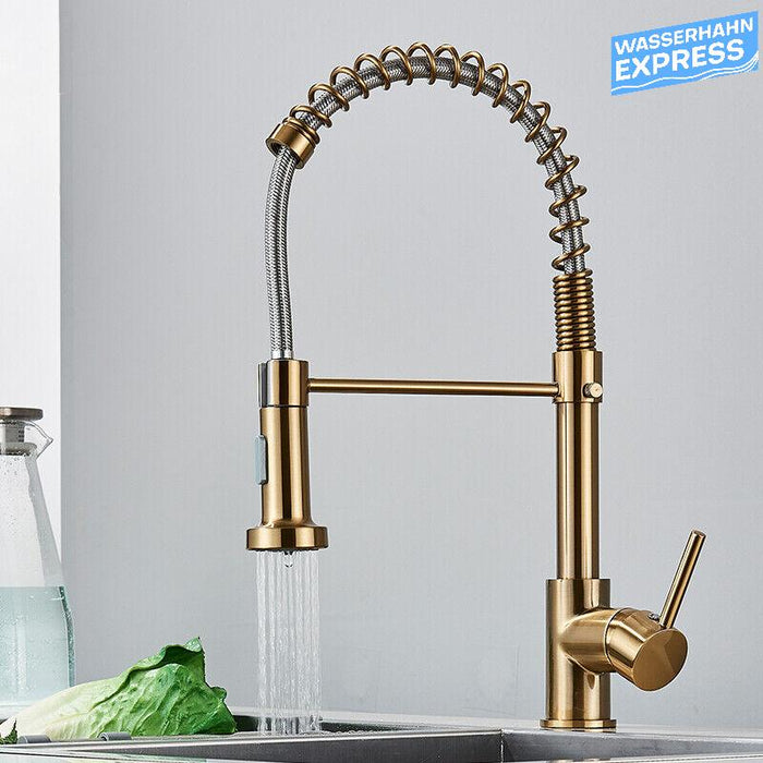 Bernd | Rubinetto gastronomia oro spazzolato molla | Caldaia cucina rubinetto acciaio inossidabile |miscelatore ruotabile 360° Bassa pressione 3 vie