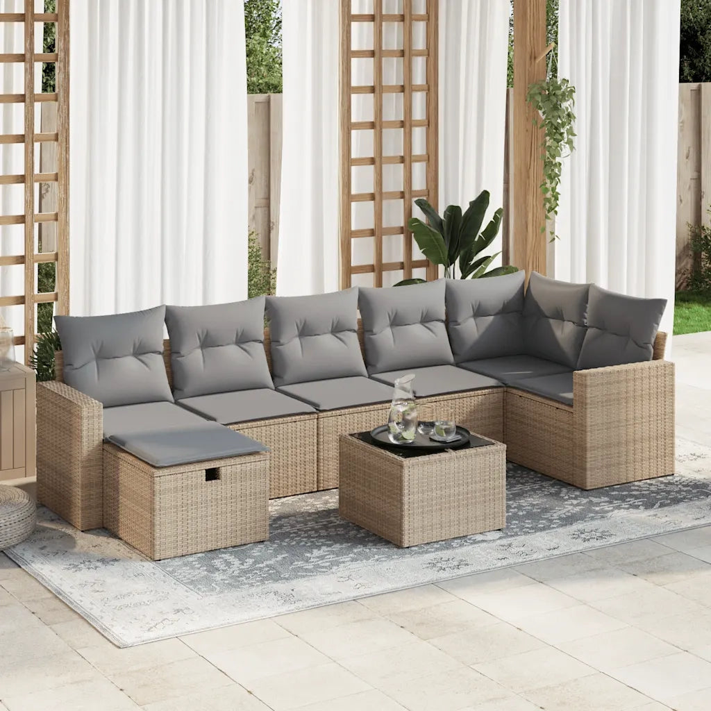 Set Divano da Giardino 8 pz con Cuscini Beige in Polyrattan 3325415
