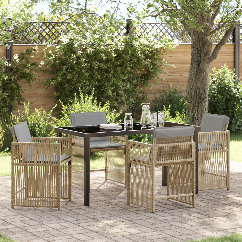Set da Pranzo da Giardino 5 Pezzi con Cuscini Beige Rattan Polimerico