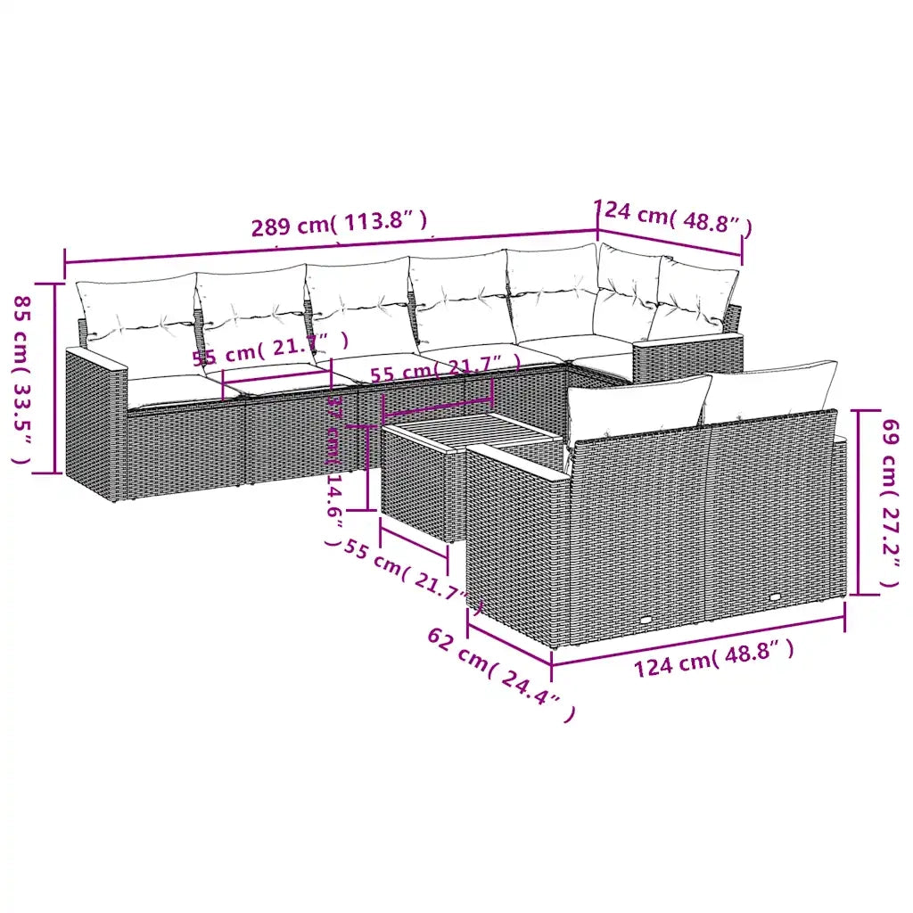 Set Divani da Giardino 9 pz con Cuscini Nero in Polyrattan 3226155