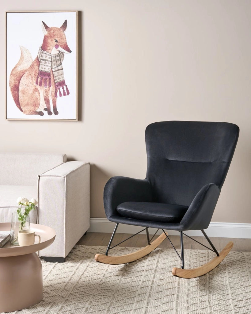 Sedia A Dondolo Velluto Nero Gambe In Metallo Pattini In Legno stile glamour moderno tradizionale