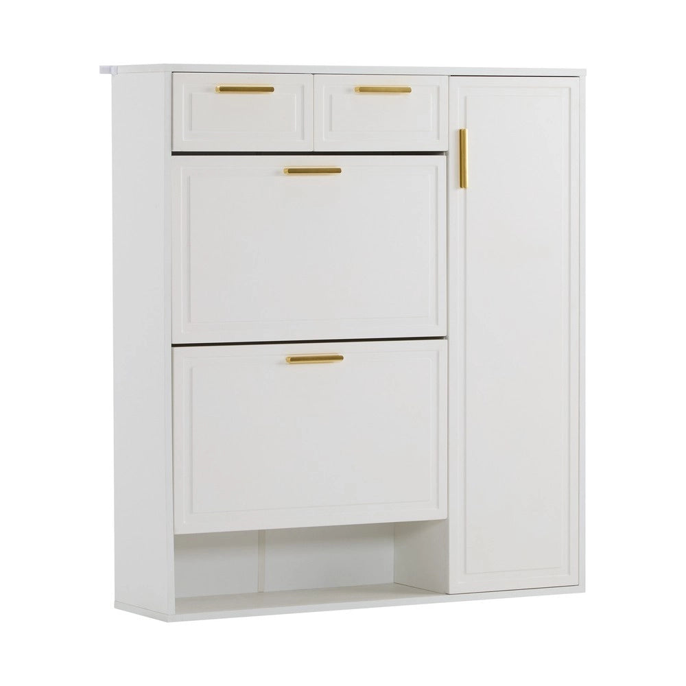 Scarpiera con Cassetti, Ante e Ripiani Regolabili ¨C MINIMAL ¨C Bianco, 95x24x107.5 cm