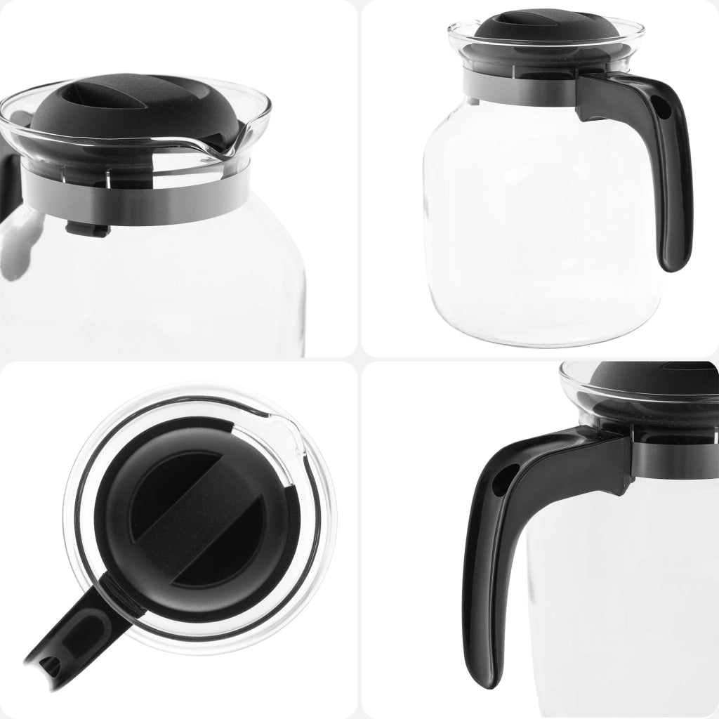 KADAX Brocca in vetro per tè e caffè da 1,5 l, resistente al calore, con coperchio, colore nero.