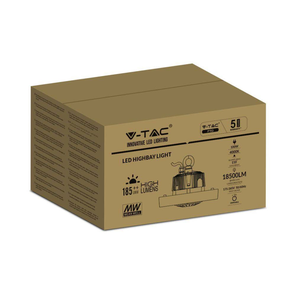 Highbay a LED da 100 W con driver meanwell 4000k Dimmable (200lm/watt), garanzia di 5 anni