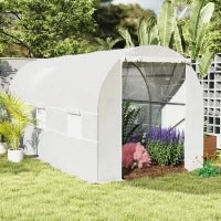 Serra da Giardino a Tunnel 4.5x2x2m con Copertura in PE e Tubi in Metallo, Bianco