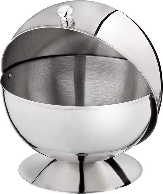 Ciotola di zucchero con coperchio rotante - Ciotola di zucchero in acciaio inossidabile con coperchio - 14 x 14 cm - altezza 14 cm