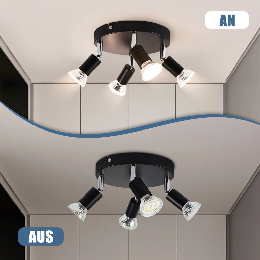 ZMH Faretto da soffitto neri 4 luci GU10 rotanti metallo stile moderno per soggiorno cucina corridoio sala pranzo
