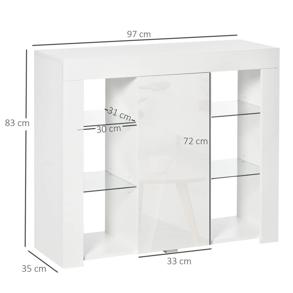 CREDENZA MODERNA CON MENSOLE IN VETRO 97X35X83 CM IN COLORE  BIANCO