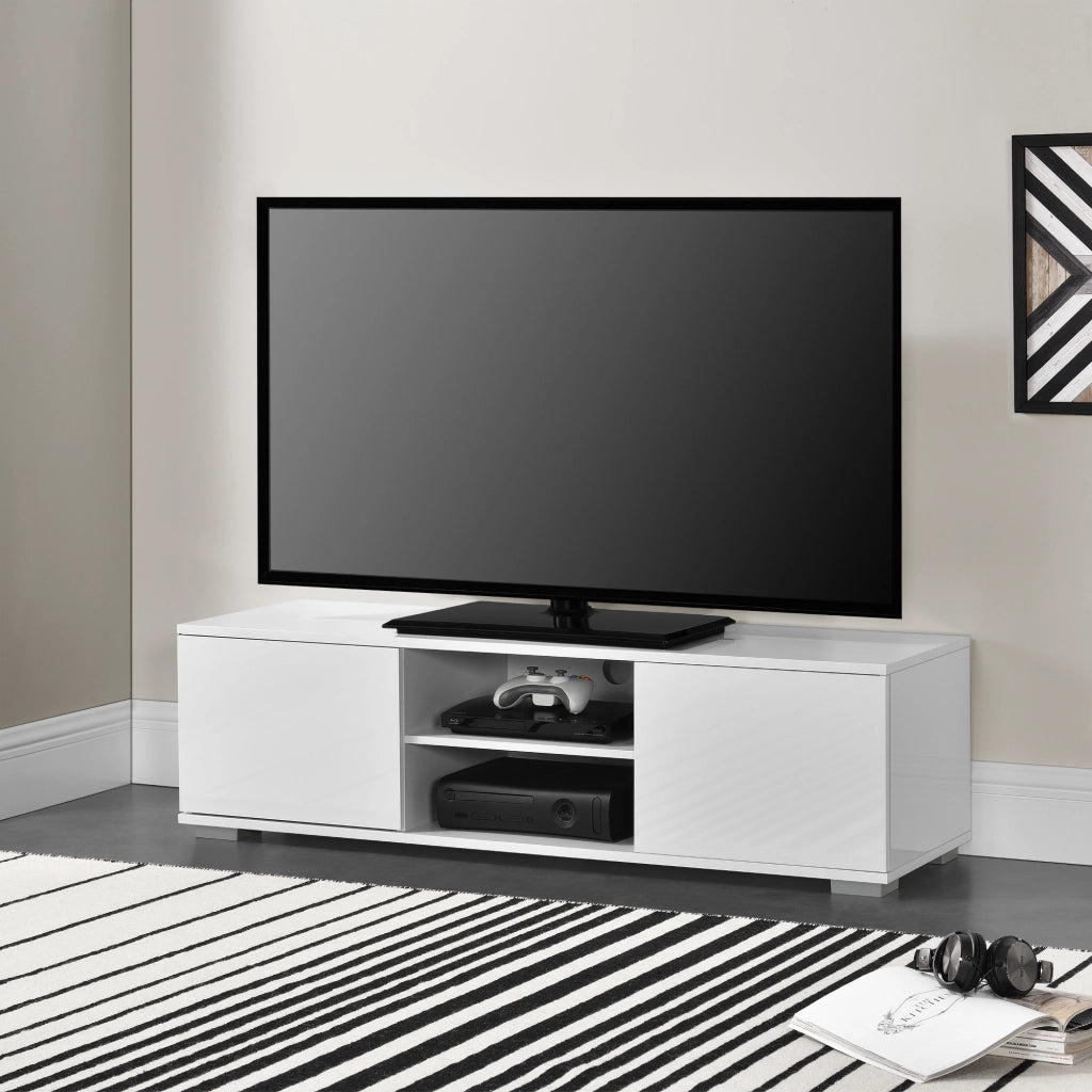 Mobile TV con Scomparti Chiusi e Aperti 34,5 x 120 x 40 cm - Bianco Lucido [en.casa]