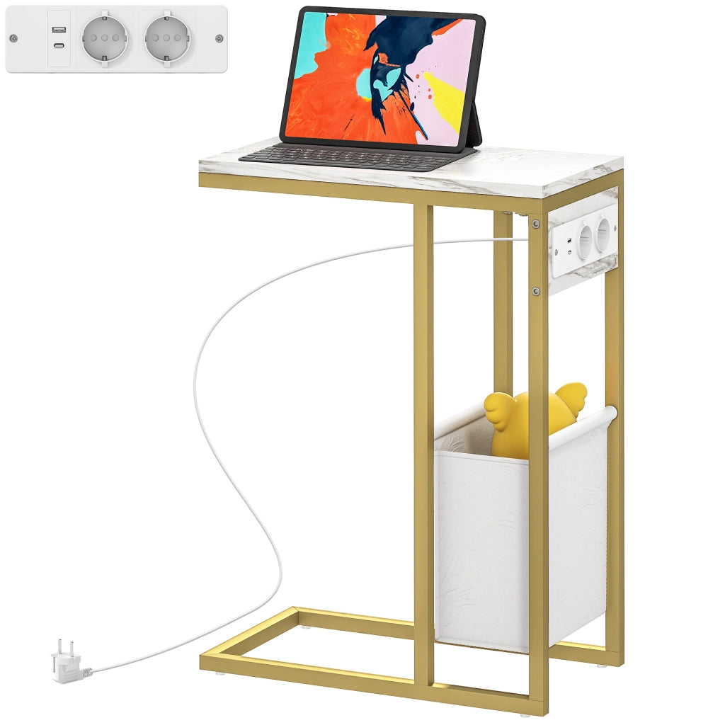 Tavolino da caff¨¨ con piano in vetro temperato e stazione di ricarica ¨C zephmum ¨C 46x25x62,5 cm bianco