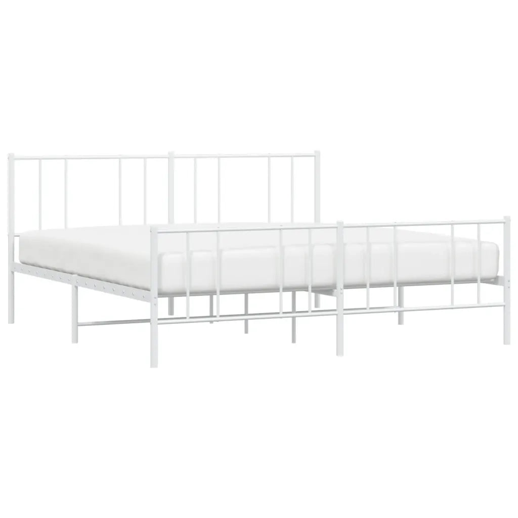 Letto matrimoniale | Letto per adulti | Giroletto con Testiera e Pediera Metallo Bianco 200x200 cm