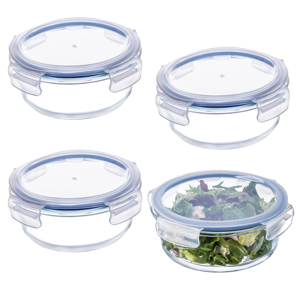 KADAX Set di 4 contenitori per alimenti in vetro da 1300 ml con coperchio, ideali per il pranzo.